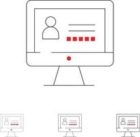 Symbolsatz für Computerinternetsicherheit mit fetten und dünnen schwarzen Linien vektor