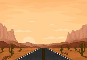 Straße in der Wüste 8-Bit-Pixel-Spiellandschaft vektor