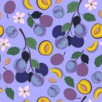 sömlös mönster med blå plommon frukter. vektor grafik.