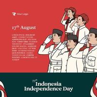 ritad för hand illustration indonesiska oberoende dag för social media posta eller baner vektor