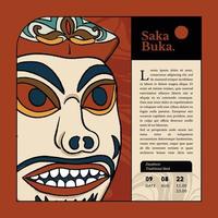 dayaknese traditionell mask kallad saka buka indonesien kultur handrawn illustration vektor