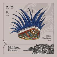 mahkota kasuari traditionell hatt från papua indonesien festival affisch handrawn illustration design inspiration vektor