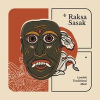 lombok traditionelle maske namens raksa sasak indonesien kultur handgezeichnete illustration vektor