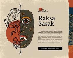 raksa sasak lombok traditionell mask indonesien kultur handrawn illustration vektor