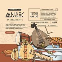 indonesiska musik instrument hand dragen vektor illustration. musik social media posta mall