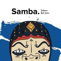 sundanesischer maskentanz namens samba, handgezeichnete illustration der traditionellen indonesischen kultur vektor