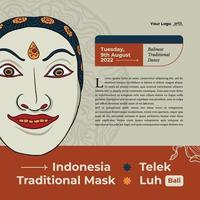 balinesische traditionelle maske namens telek luh handgezeichnete illustration der indonesischen kultur vektor
