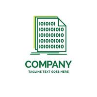 binär. Code. Kodierung. Daten. Dokument flache Business-Logo-Vorlage. kreatives grünes markendesign. vektor