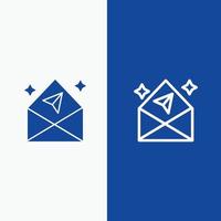 Pfeil-Chat-Mail offene Linie und Glyphe solides Symbol blaues Banner Linie und Glyphe solides Symbol blaues Banner vektor