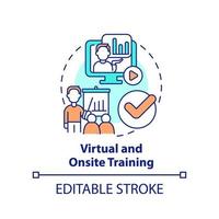 Symbol für virtuelles und Vor-Ort-Schulungskonzept. effektiver Erwerb von Wissen abstrakte Idee dünne Linie Illustration. isolierte Umrisszeichnung. editierbarer Strich. vektor