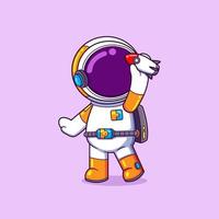 Der Astronaut spielt eine kleine fliegende Spielzeugrakete und ist sehr glücklich vektor