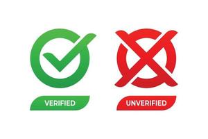 verified och obekräftad knapp med kolla upp mark och korsa mark vektor element