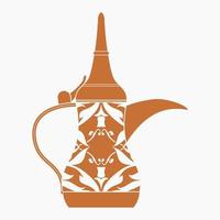 editierbare, isolierte, flache, monochrome Seitenansicht gemusterte traditionelle arabische Dallah-Kaffeekannen-Vektorillustration für Café-bezogenes Design oder arabische Geschichte und Traditionskultur vektor