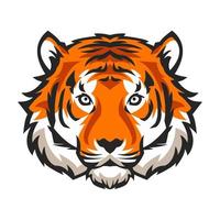 Tigergesichtslogo, das nach vorne starrt. weißer Hintergrund. geeignet für esport-logos, t-shirt-designs, aufkleber, drucke usw. flache vektorillustration vektor