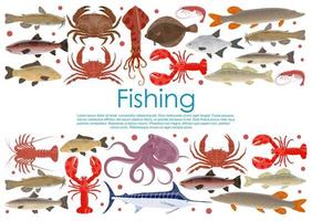 Vektor-Meeresfrüchte-Fischerei-Poster von frischem Fisch vektor