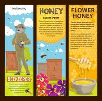 biodling, bigård och honung vektor banderoller
