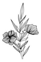 svart enkel blommor. svart och vit konst vektor