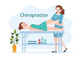 chiropraktiker flache cartoon handgezeichnete vorlagen illustration des patienten in der physiotherapie-rehabilitation mit natürlicher behandlung des osteopathen-spezialisten vektor