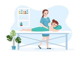 handgezeichnete vorlagen des chiropraktikers flache karikaturillustration des patienten in der physiotherapierehabilitation mit natürlicher behandlung des osteopathenspezialisten vektor