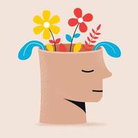 mental hälsa mänsklig med blommor vektor