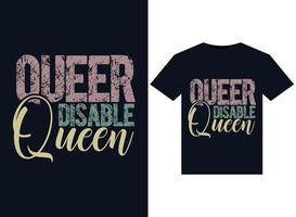 Queer Disable Queen-Illustrationen für druckfertiges T-Shirt-Design vektor