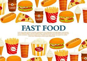 snabb mat vektor affisch av snabbmat måltider