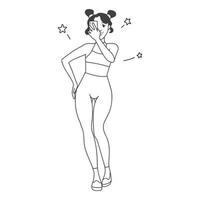 kontur illustration flicka tar en bild av henne kropp vektor