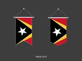 Timor-Leste-Flagge in verschiedenen Formen, Fußballfahnen-Wimpelvektor, Vektorillustration. vektor