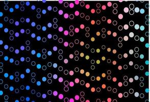 dunkles mehrfarbiges, regenbogenförmiges Vektorlayout mit Kreisformen. vektor