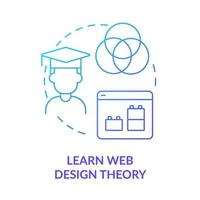 Lernen Sie das Symbol für das blaue Farbverlaufskonzept der Webdesign-Theorie. Kenntnisse und Fähigkeiten erwerben. Webdesigner abstrakte Idee dünne Linie Illustration werden. isolierte Umrisszeichnung. vektor
