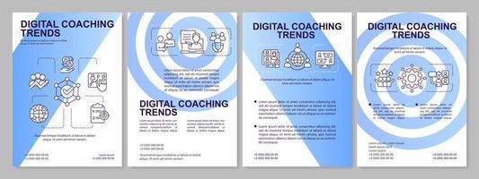 Broschürenvorlage mit blauem Farbverlauf für virtuelle Coaching-Effektivität. Teambildung. Broschürendesign mit linearen Symbolen. 4 Vektorlayouts für Präsentationen, Jahresberichte. vektor