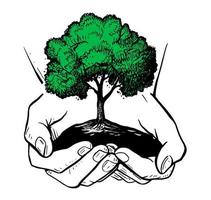 hand med grön träd. ekologi tema vektor