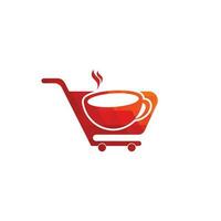 kaffee und einkaufswagen-logo-design-vorlage. Warenkorb-Logo-Design kombiniert mit Kaffeetassen-Vektor vektor
