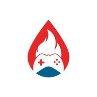 Gaming-Feuertropfen-Form-Konzept-Logo-Symbol entwirft Vektor. Gamepad mit einem Feuer für Gaming-Logo vektor