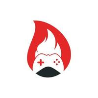 Gaming-Feuertropfen-Form-Konzept-Logo-Symbol entwirft Vektor. Gamepad mit einem Feuer für Gaming-Logo vektor