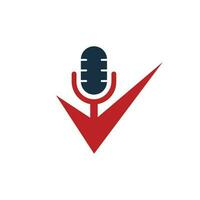 Überprüfen Sie die Designvorlage für das Podcast-Vektorlogo. Podcast-Häkchen-Symbol-Logo-Design-Element vektor