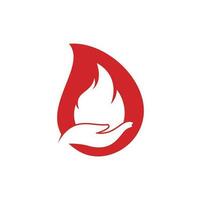 Brandpflege Tropfenform Konzept Vektor-Logo-Design-Konzept. Hand- und Feuer-Icon-Logo-Design. vektor
