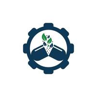 pflanzliche kapsel zahnrad form konzept logo vektor symbol illustration vorlage. Kapselapotheke medizinischer Logo-Vorlagenvektor.