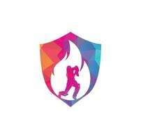 brand cricket spelare vektor logotyp design. cricket brand redskap logotyp ikon. slagman spelar cricket och brand kombination logotyp.