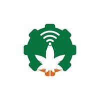 Cannabis-WLAN-Zahnradform-Vektor-Logo-Design. Hanf- und Signalsymbol oder -symbol. vektor