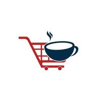 kaffee und einkaufswagen-logo-design-vorlage. Warenkorb-Logo-Design kombiniert mit Kaffeetassen-Vektor vektor