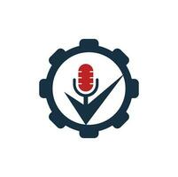 Überprüfen Sie die Designvorlage für das Vektorlogo des Podcast-Gangs. Podcast-Häkchen-Symbol-Logo-Design-Element vektor