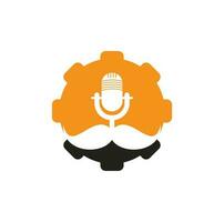 starke podcast-getriebe-vektor-logo-design-vorlage. Gentleman-Podcast-Logo-Design-Vorlage. Schnurrbart-Podcast-Symbol. vektor