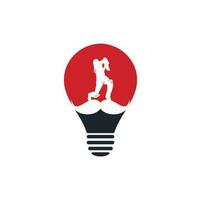 stark cricket Glödlampa form begrepp vektor logotyp design. mustasch och cricket spelare vektor ikon design