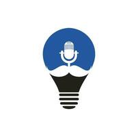 Designvorlage für starkes Podcast-Glühbirnenvektor-Logo. Gentleman-Podcast-Logo-Design-Vorlage. Schnurrbart-Podcast-Symbol. vektor