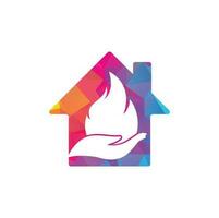 Brandpflege nach Hause Form Konzept Vektor-Logo-Design-Konzept. Hand- und Feuer-Icon-Logo-Design. vektor