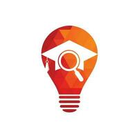 studerande upphittare Glödlampa form begrepp vektor logotyp mall. examen hatt och förstorande glas logotyp design