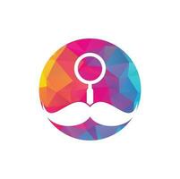 Suche Schnurrbart-Logo-Design-Vorlage. Schnurrbart und Lupe für ein Detektiv-Spionage-Logo-Design. vektor