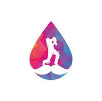 Starkes Cricket-Drop-Form-Konzept-Vektor-Logo-Design. Schnurrbart und Cricket-Spieler-Vektor-Icon-Design. vektor