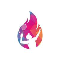 Feuer- und Tennisspieler-Logo-Icon-Design-Vorlage. Tennis-Sport-Vektor-Logo-Design. vektor